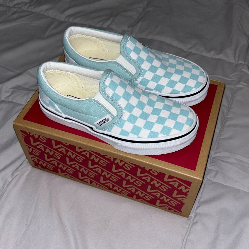 Kids Light Blue Checkered Vans - BRAND NEW